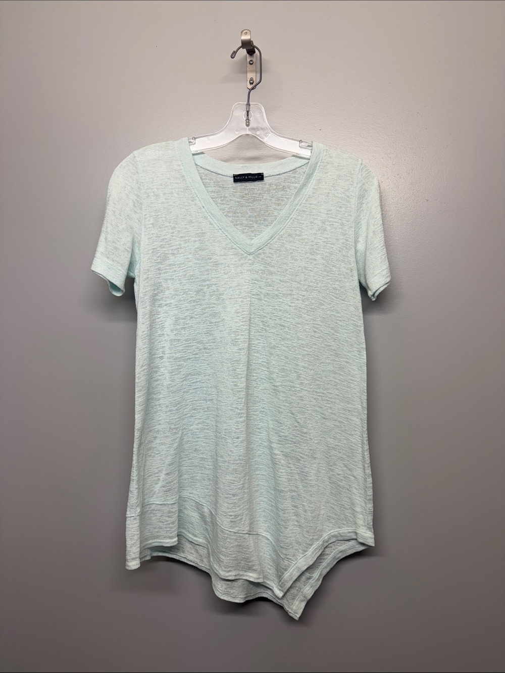 Nally & Millie Light Aqua Asymmetrical Knit Top